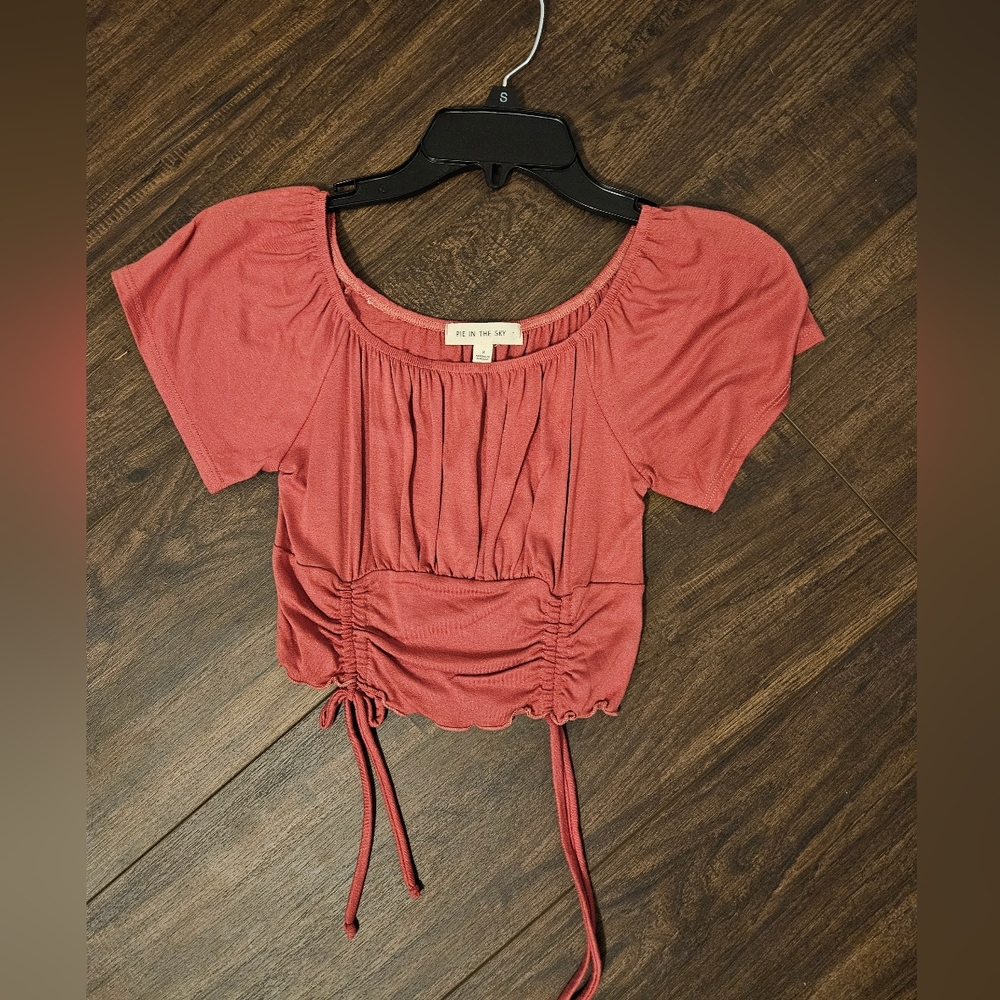 Pink Ruched Tie Short Sleeve Crop Top